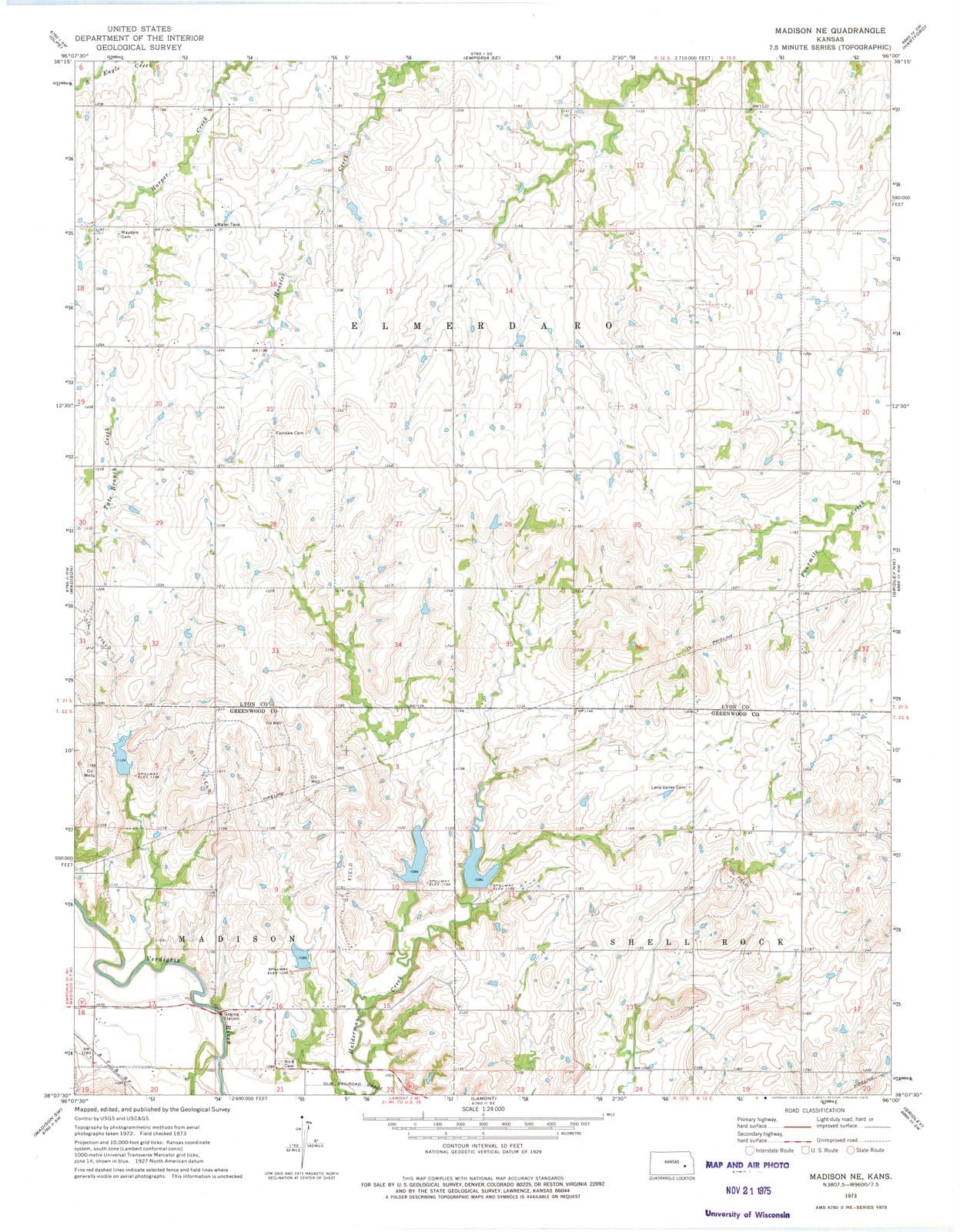 1973 Madison, KS - Kansas - USGS Topographic Map