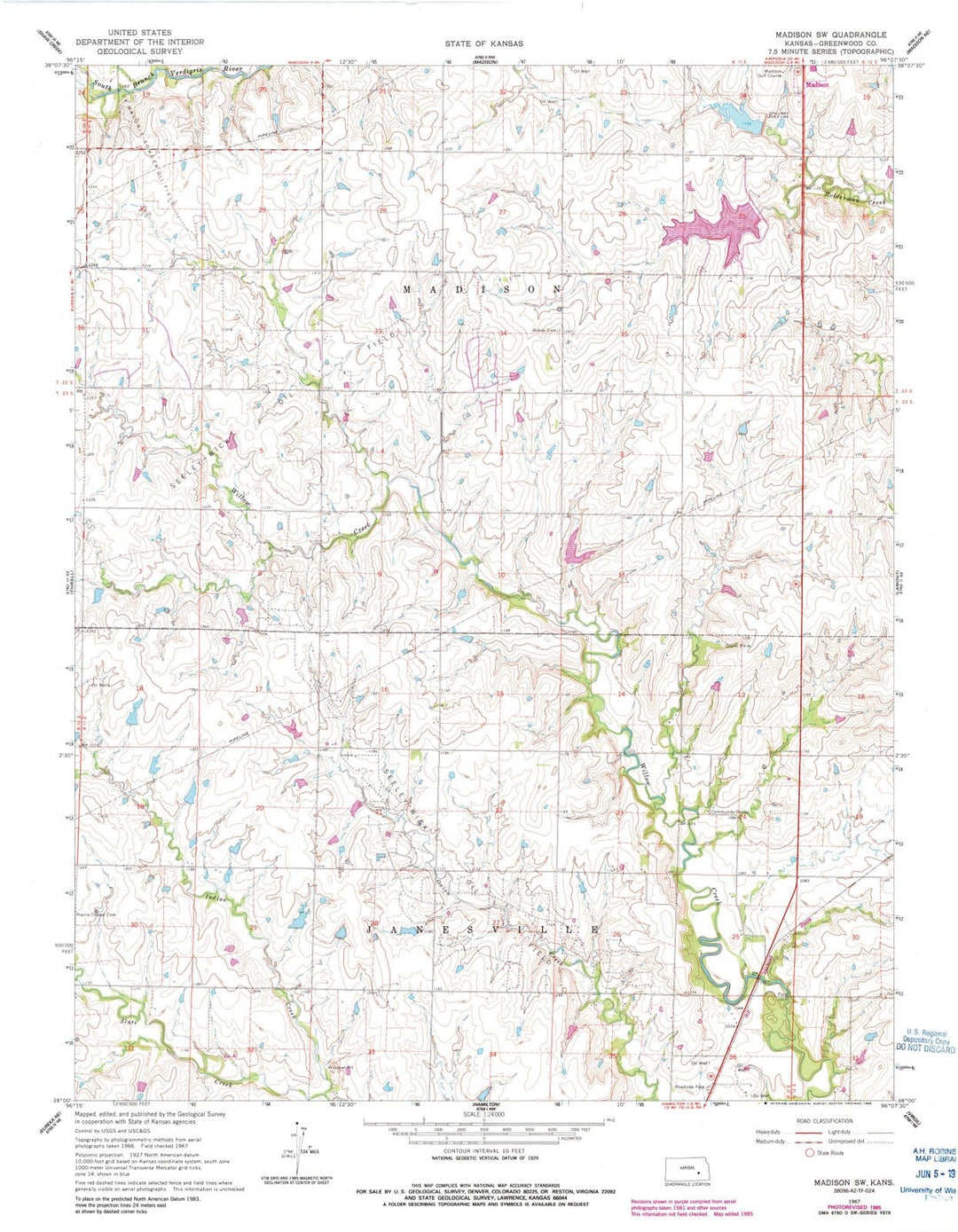 1967 Madison, KS - Kansas - USGS Topographic Map