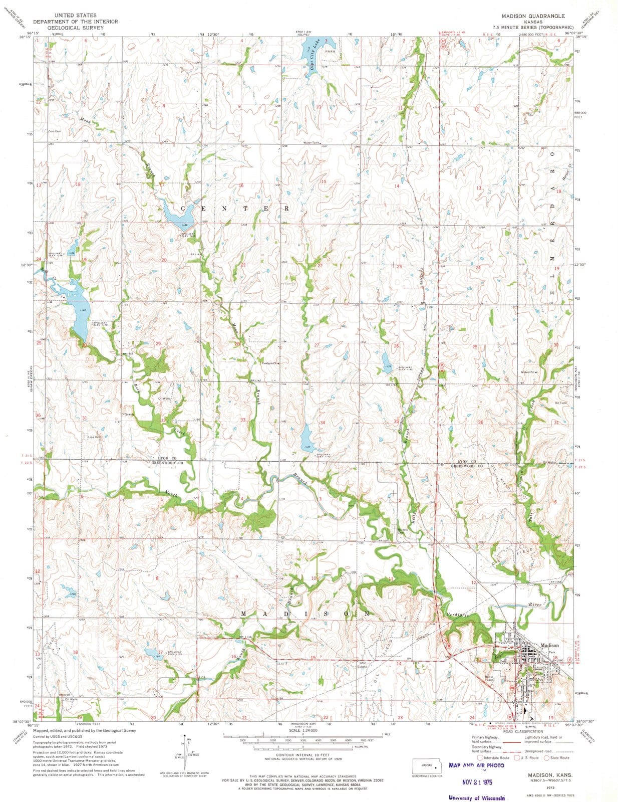 1973 Madison, KS - Kansas - USGS Topographic Map v2