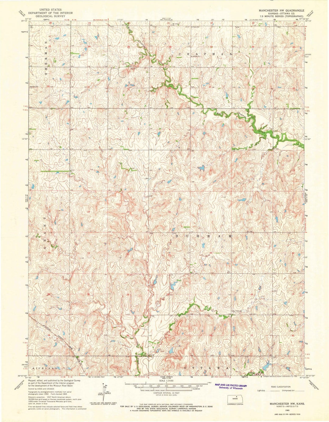 1965 Manchester, KS - Kansas - USGS Topographic Map