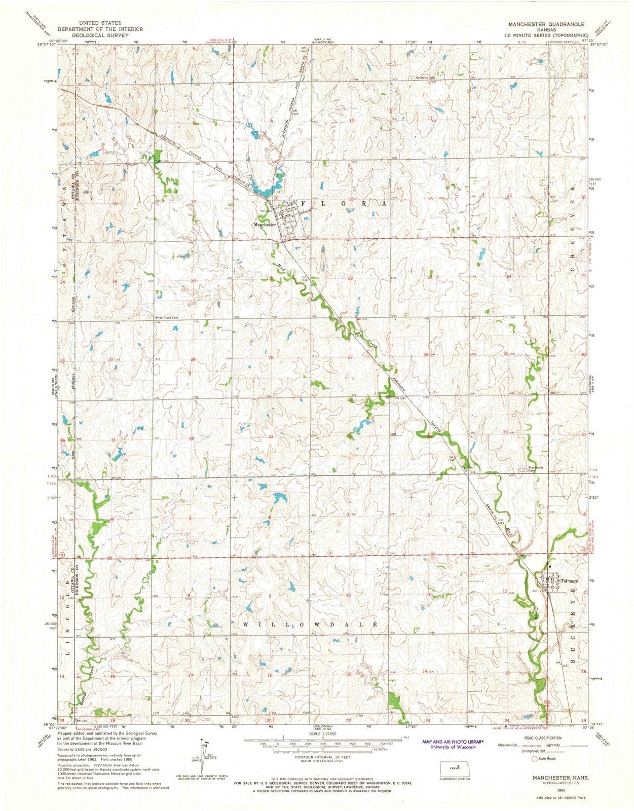 1965 Manchester, KS - Kansas - USGS Topographic Map v2