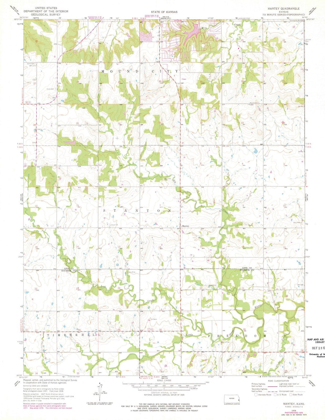 1958 Mantey, KS - Kansas - USGS Topographic Map