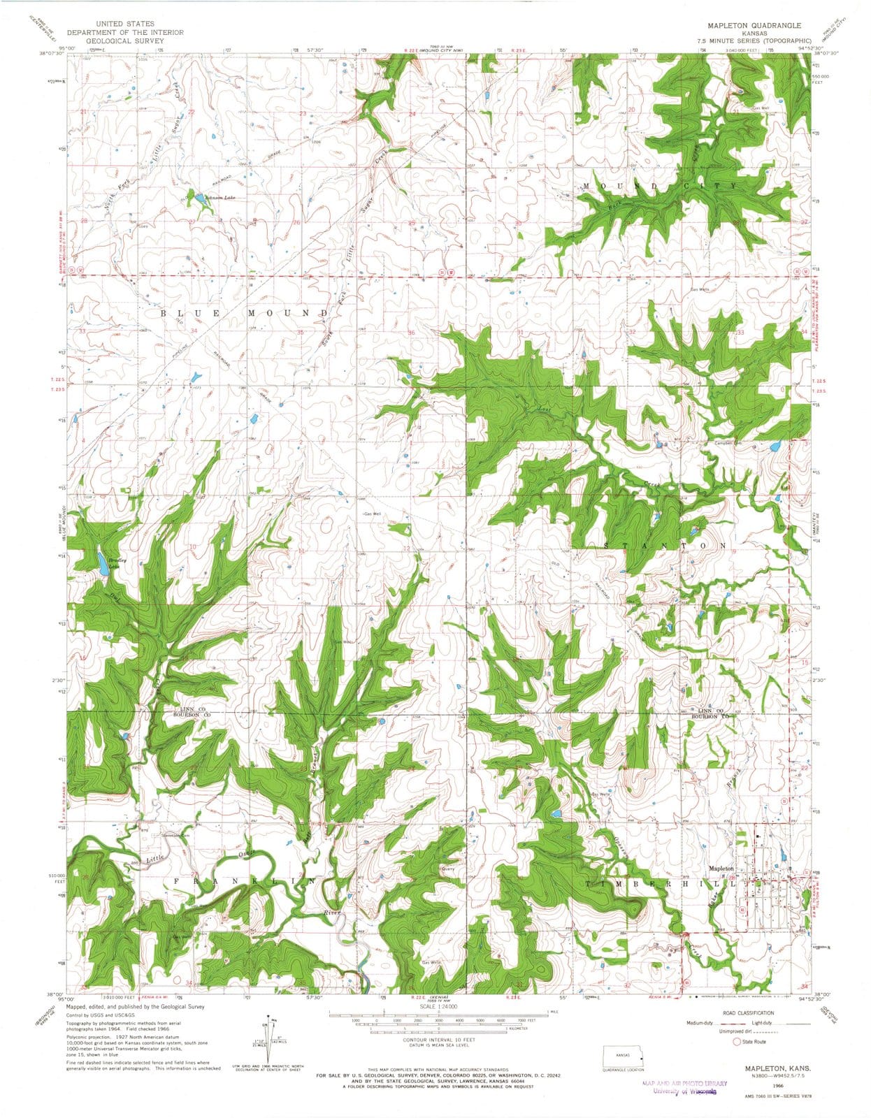 1966 Mapleton, KS - Kansas - USGS Topographic Map