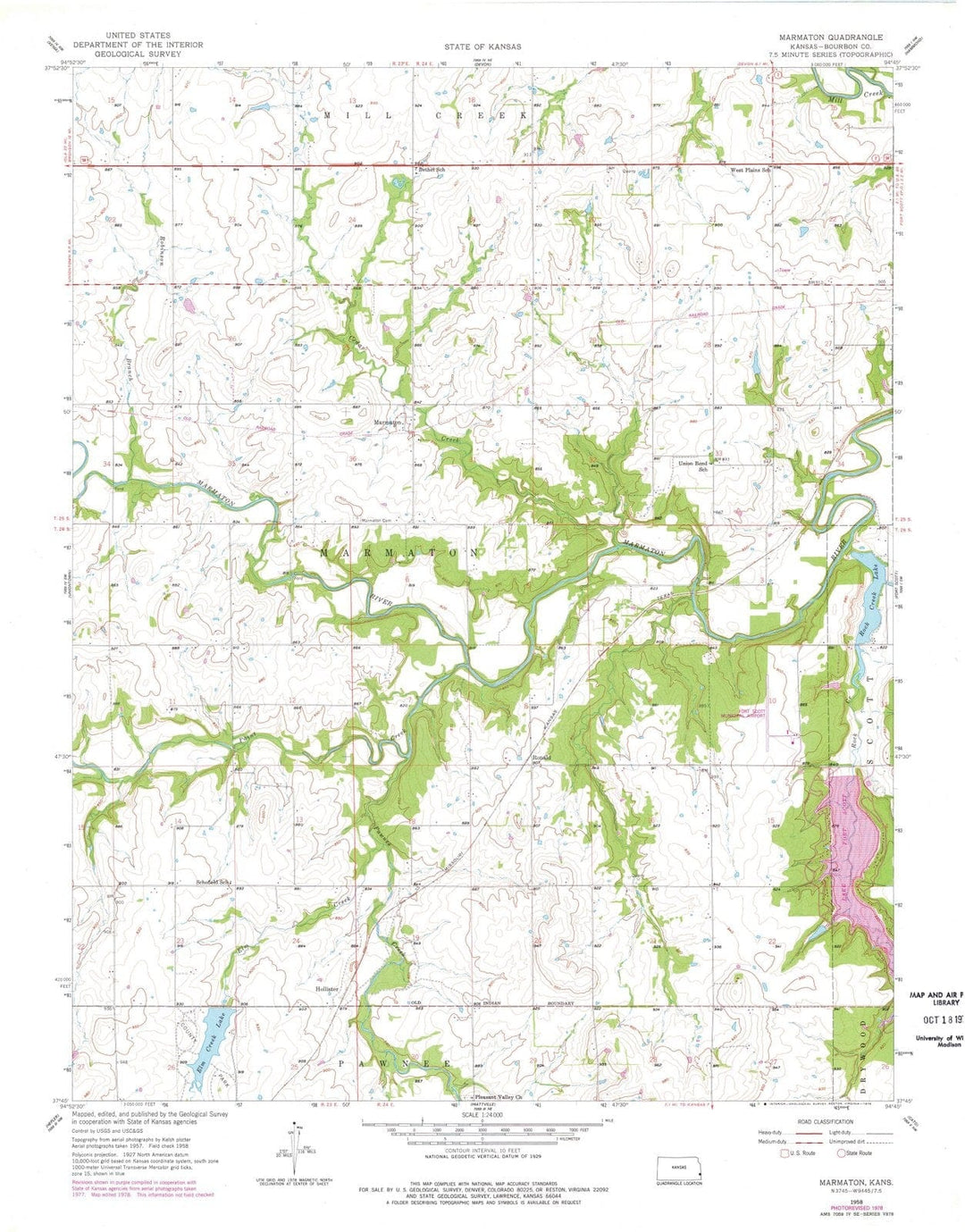 1958 Marmaton, KS - Kansas - USGS Topographic Map