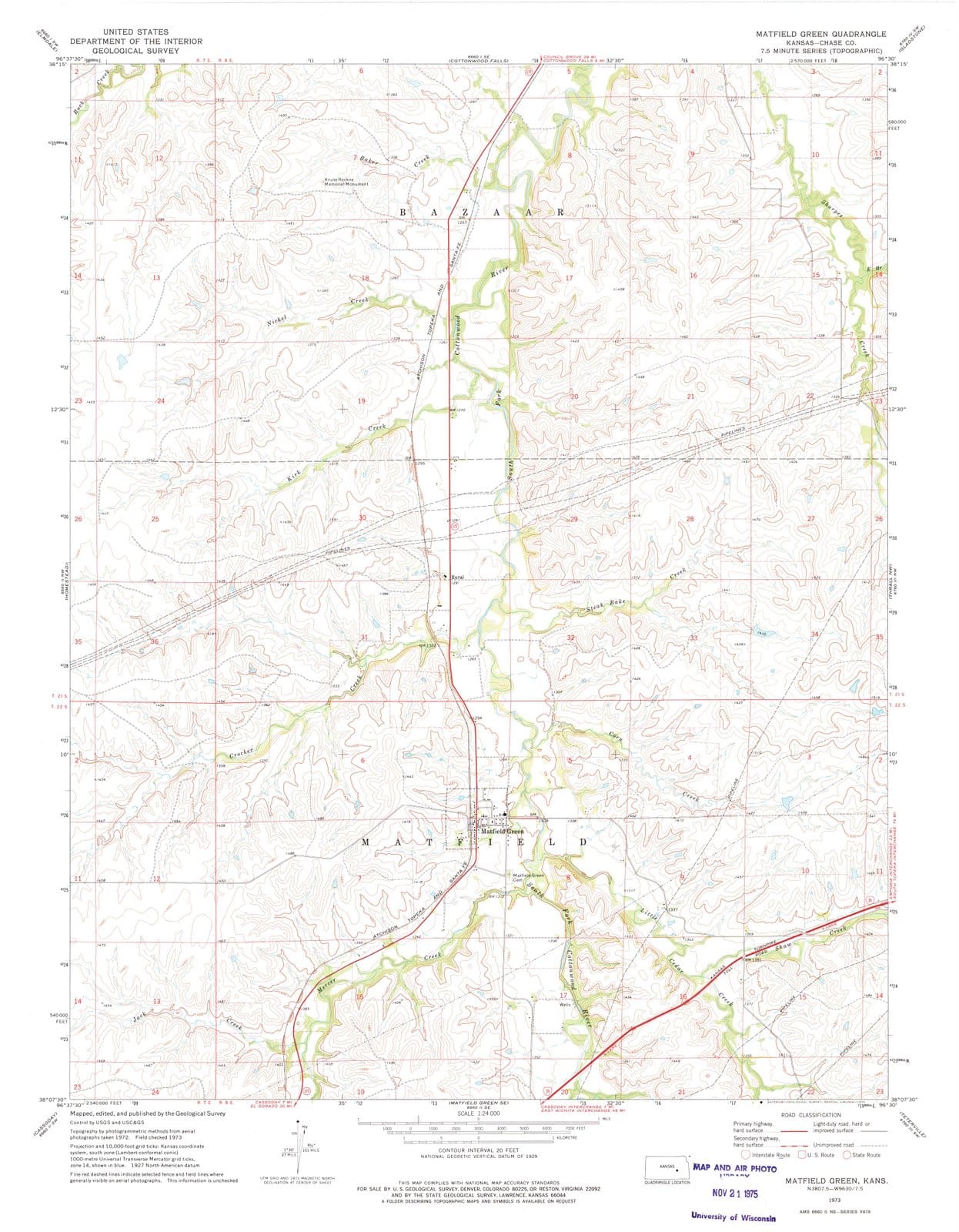 1973 Matfield Green, KS - Kansas - USGS Topographic Map