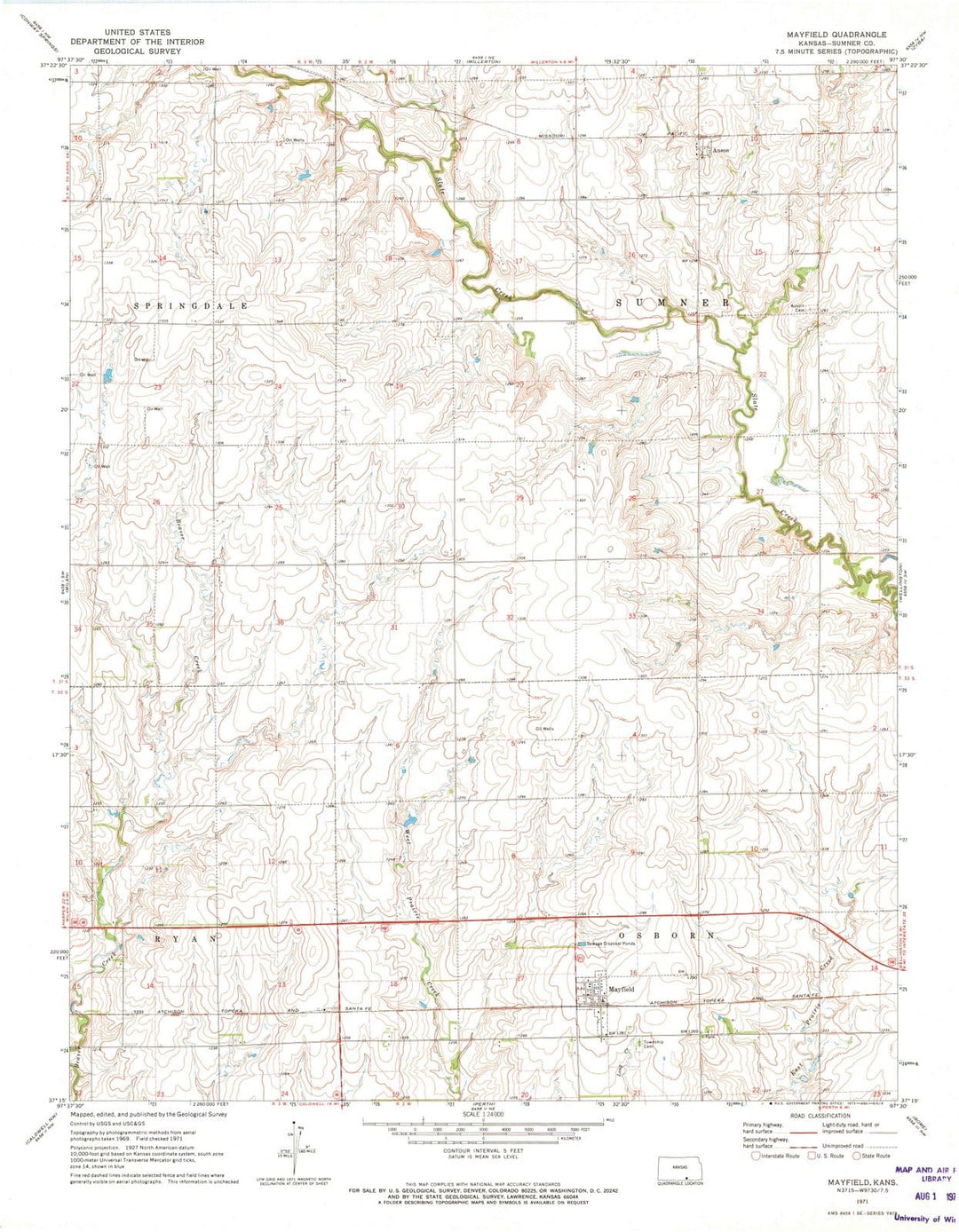 1971 Mayfield, KS - Kansas - USGS Topographic Map