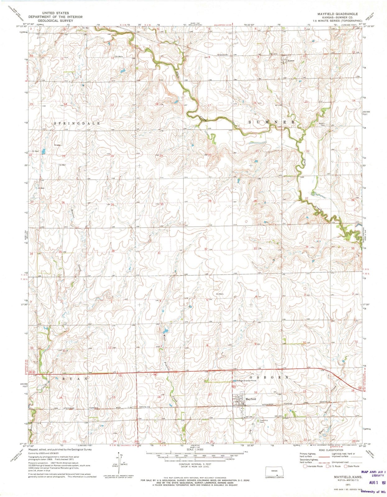 1971 Mayfield, KS - Kansas - USGS Topographic Map