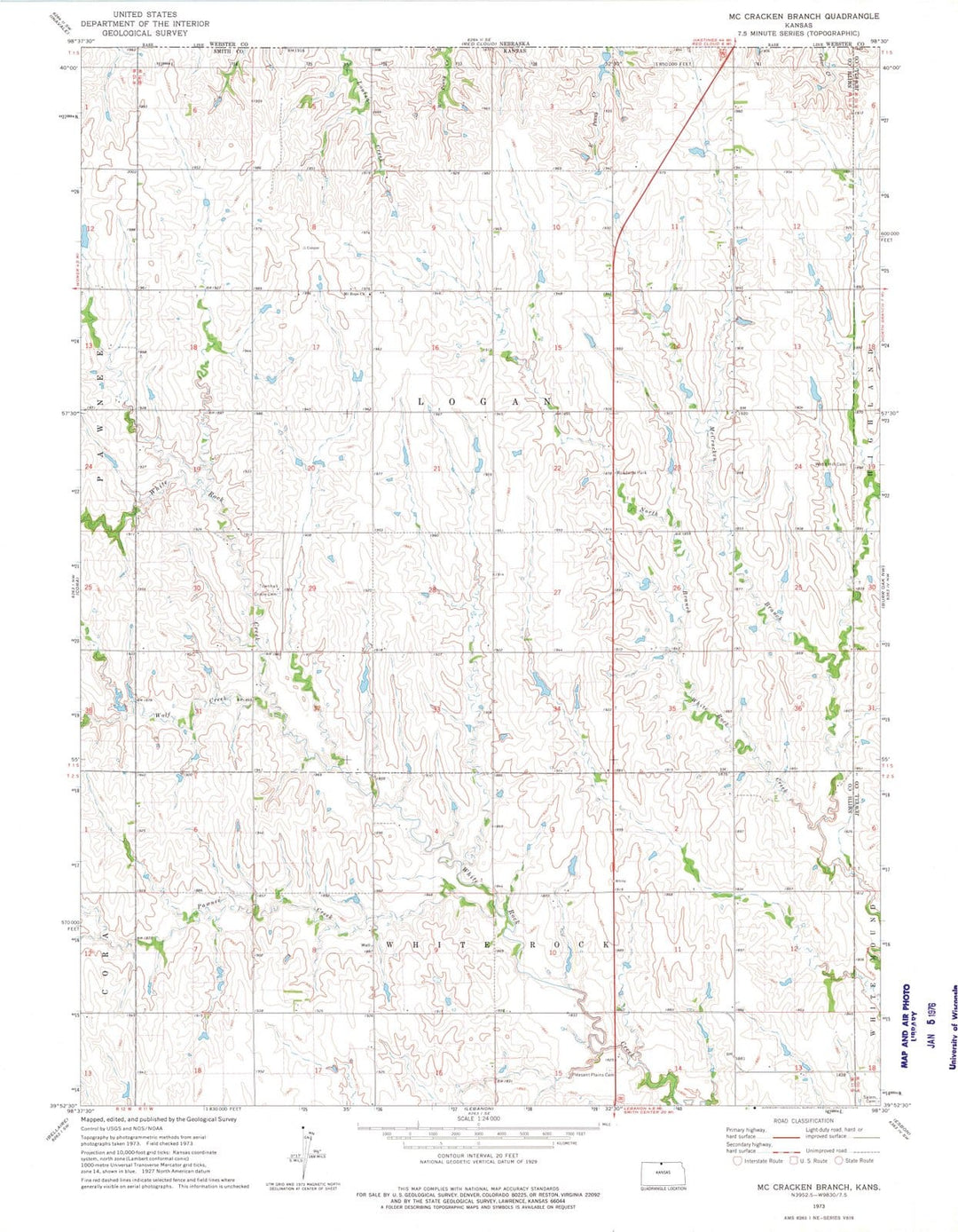 1973 Mc Cracken Branch, KS - Kansas - USGS Topographic Map