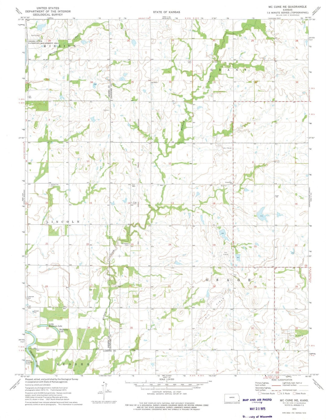 1973 Mc Cune, KS - Kansas - USGS Topographic Map