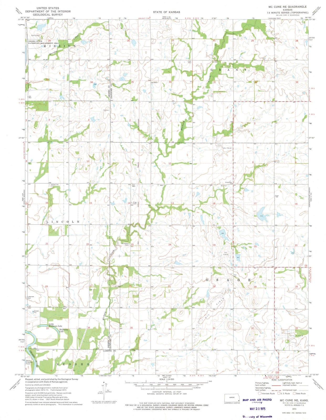 1973 Mc Cune, KS - Kansas - USGS Topographic Map