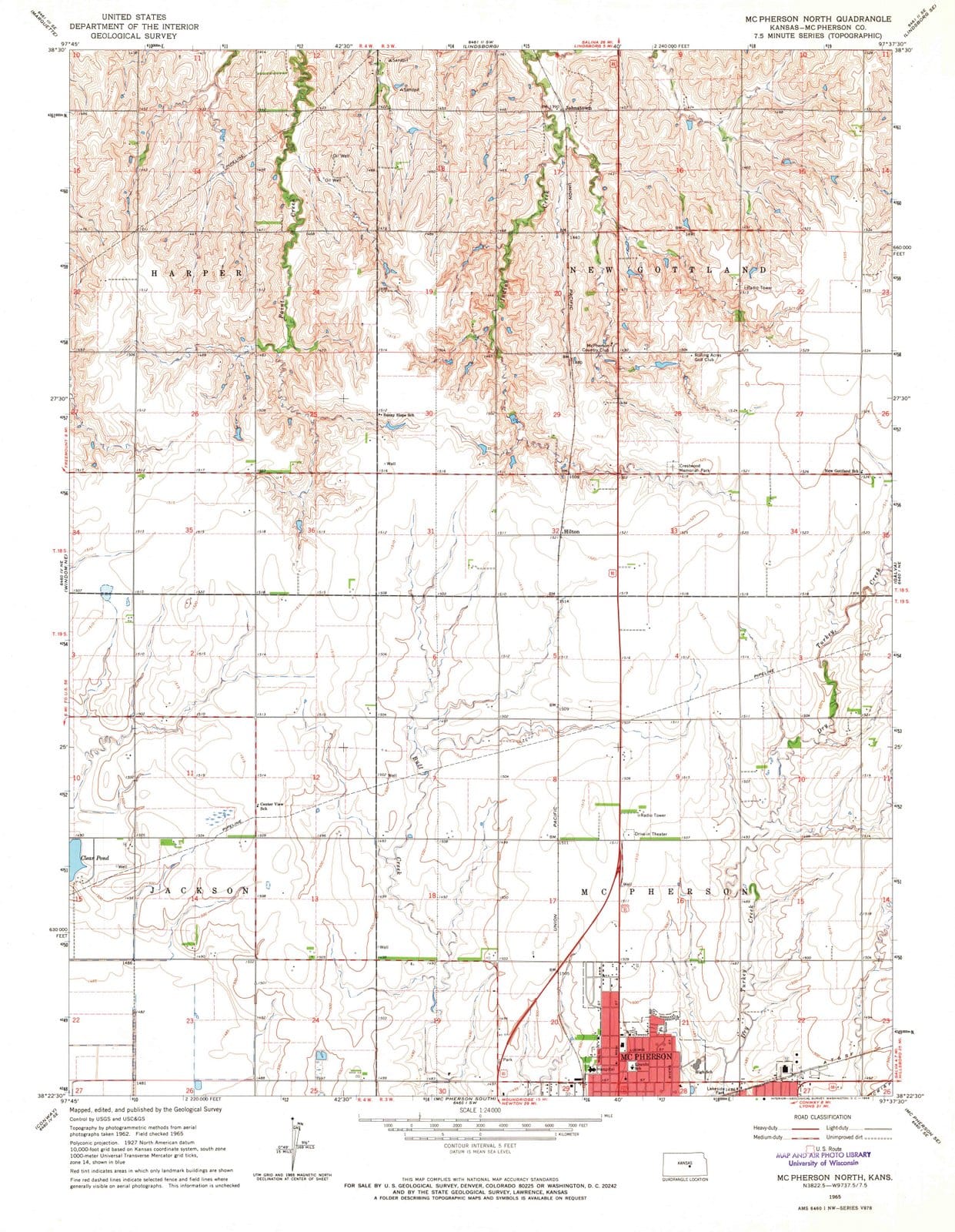 1965 Mc Pherson North, KS - Kansas - USGS Topographic Map