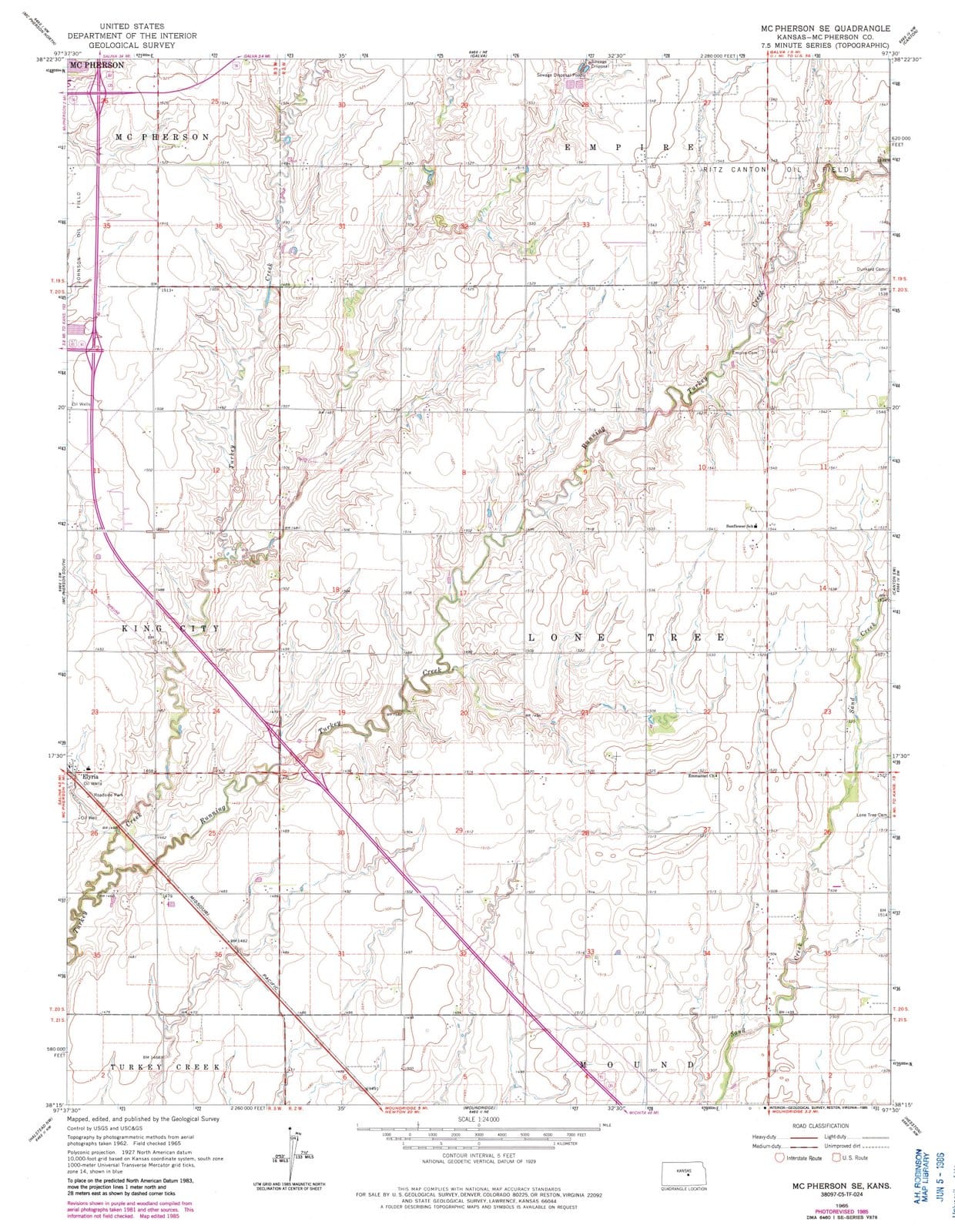 1965 Mc Pherson, KS - Kansas - USGS Topographic Map