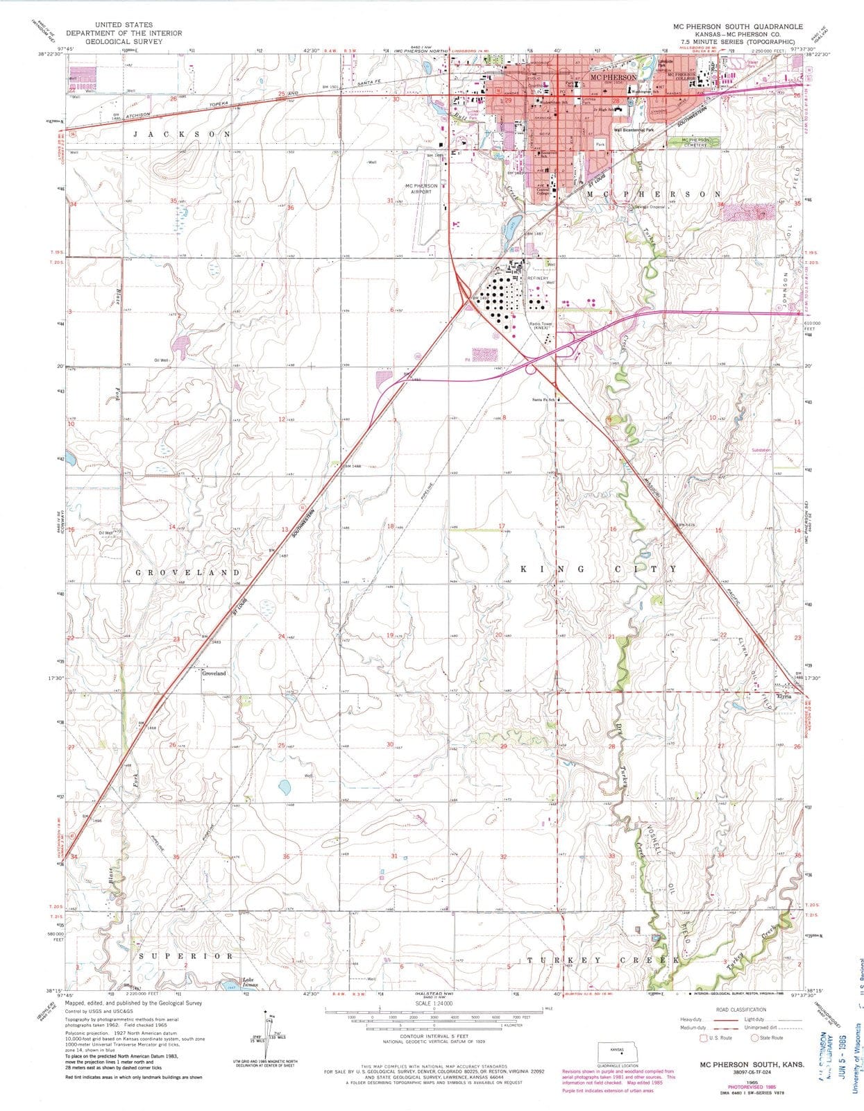 1965 Mc Pherson South, KS - Kansas - USGS Topographic Map