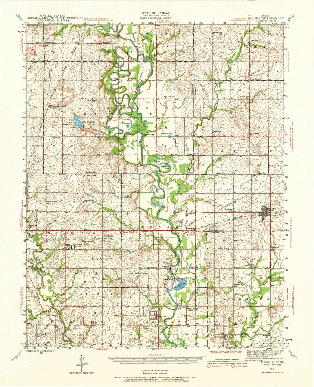 1943 McCune, KS - Kansas - USGS Topographic Map