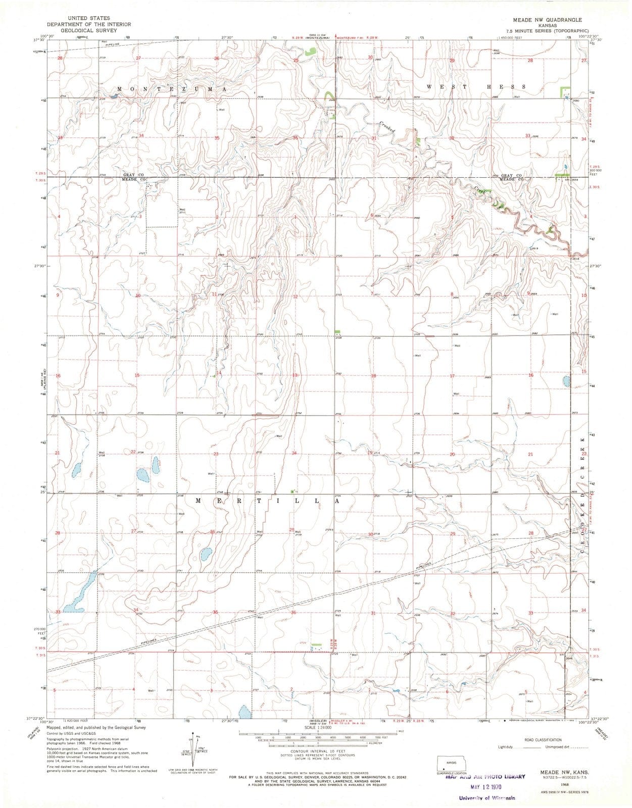 1968 Meade, KS - Kansas - USGS Topographic Map