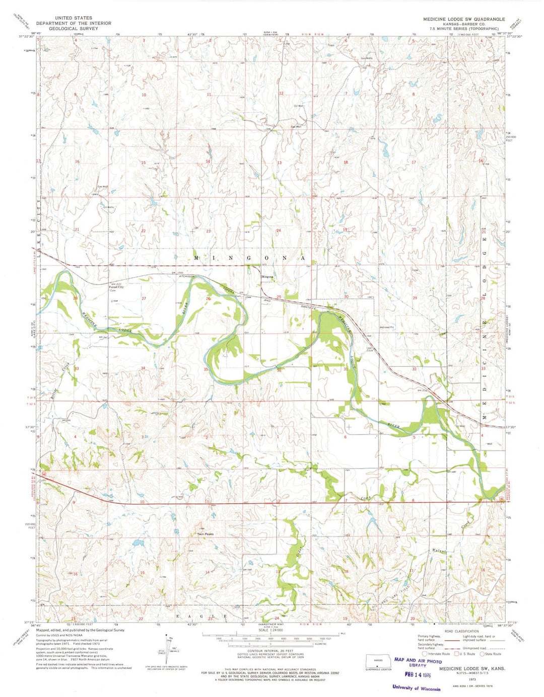 1973 Medicine Lodge, KS - Kansas - USGS Topographic Map