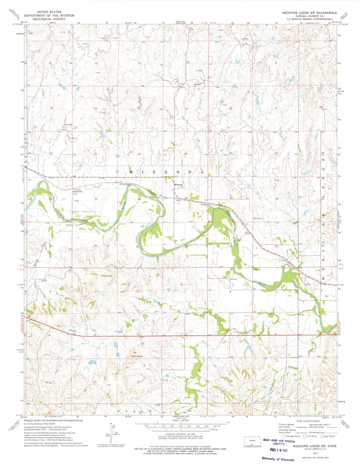 1973 Medicine Lodge, KS - Kansas - USGS Topographic Map