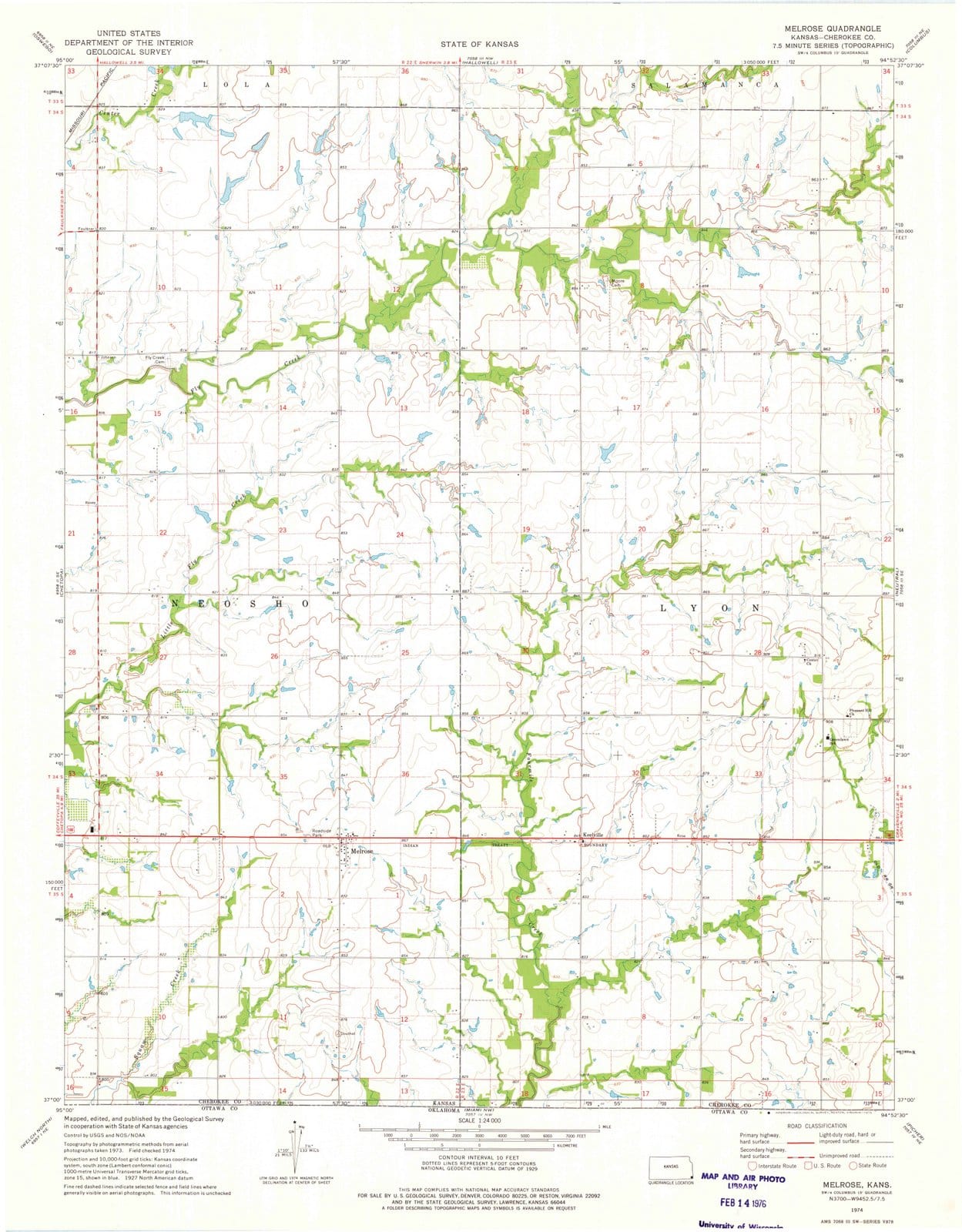 1974 Melrose, KS - Kansas - USGS Topographic Map