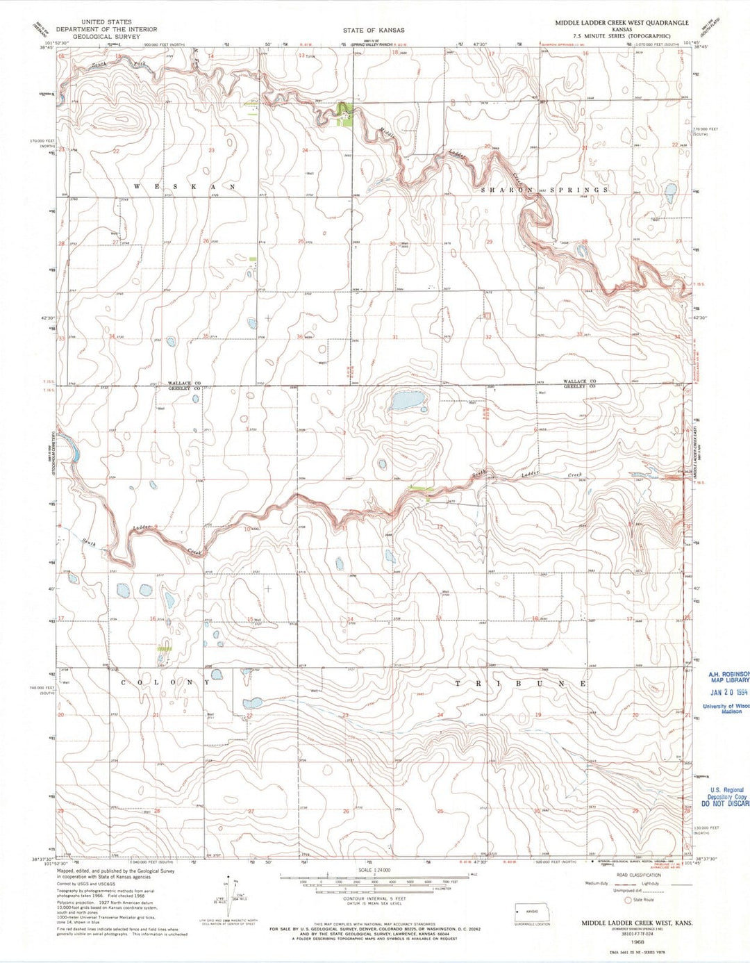 1968 Middle Ladder Creek West, KS - Kansas - USGS Topographic Map