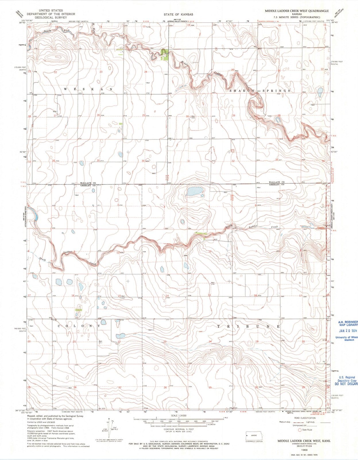 1968 Middle Ladder Creek West, KS - Kansas - USGS Topographic Map