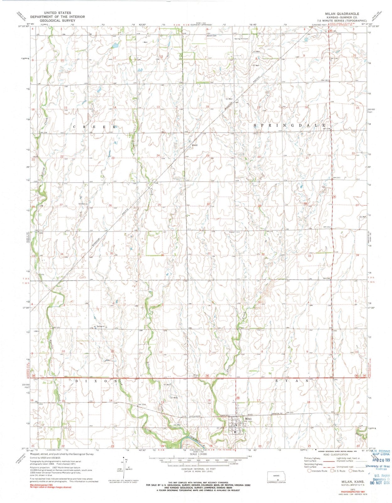 1971 Milan, KS - Kansas - USGS Topographic Map