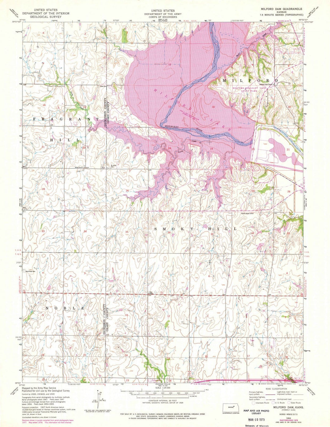 1955 Milfordam, KS - Kansas - USGS Topographic Map