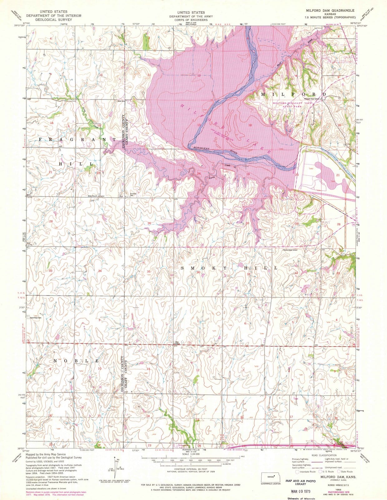 1955 Milfordam, KS - Kansas - USGS Topographic Map