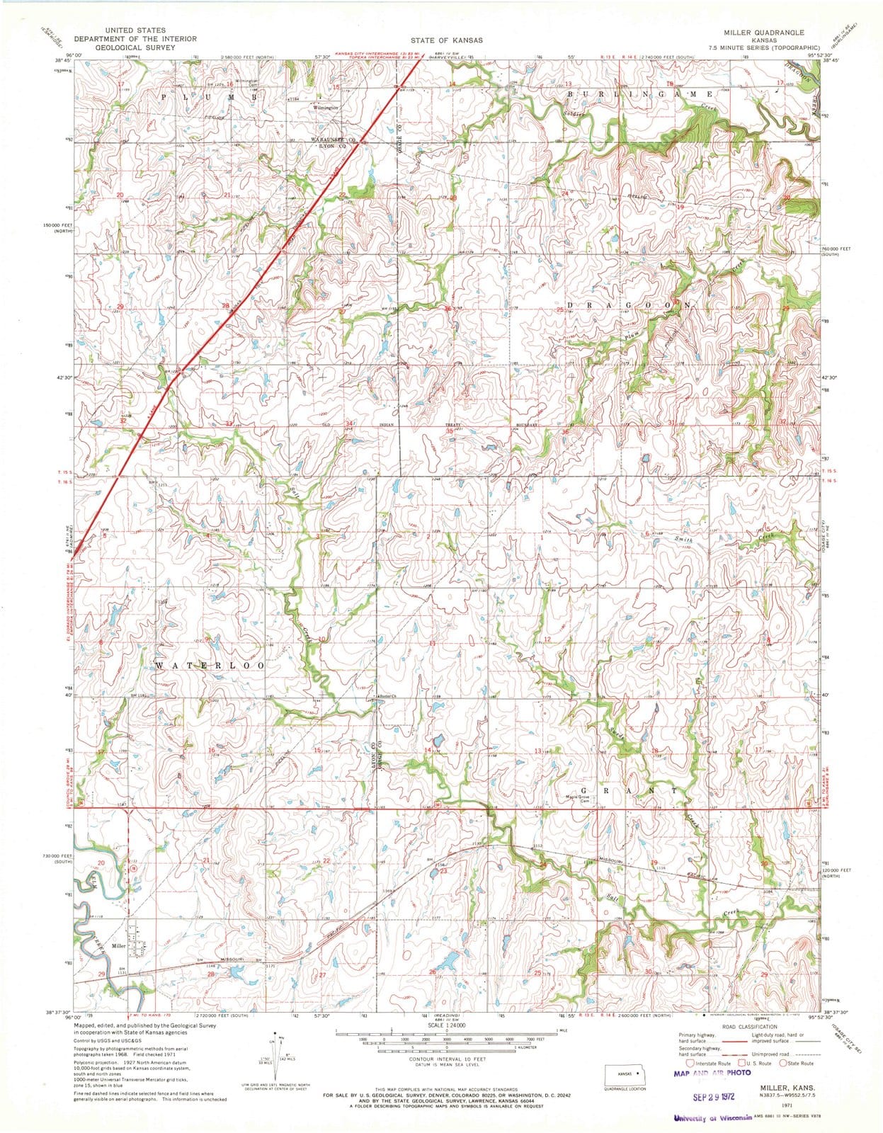 1971 Miller, KS - Kansas - USGS Topographic Map