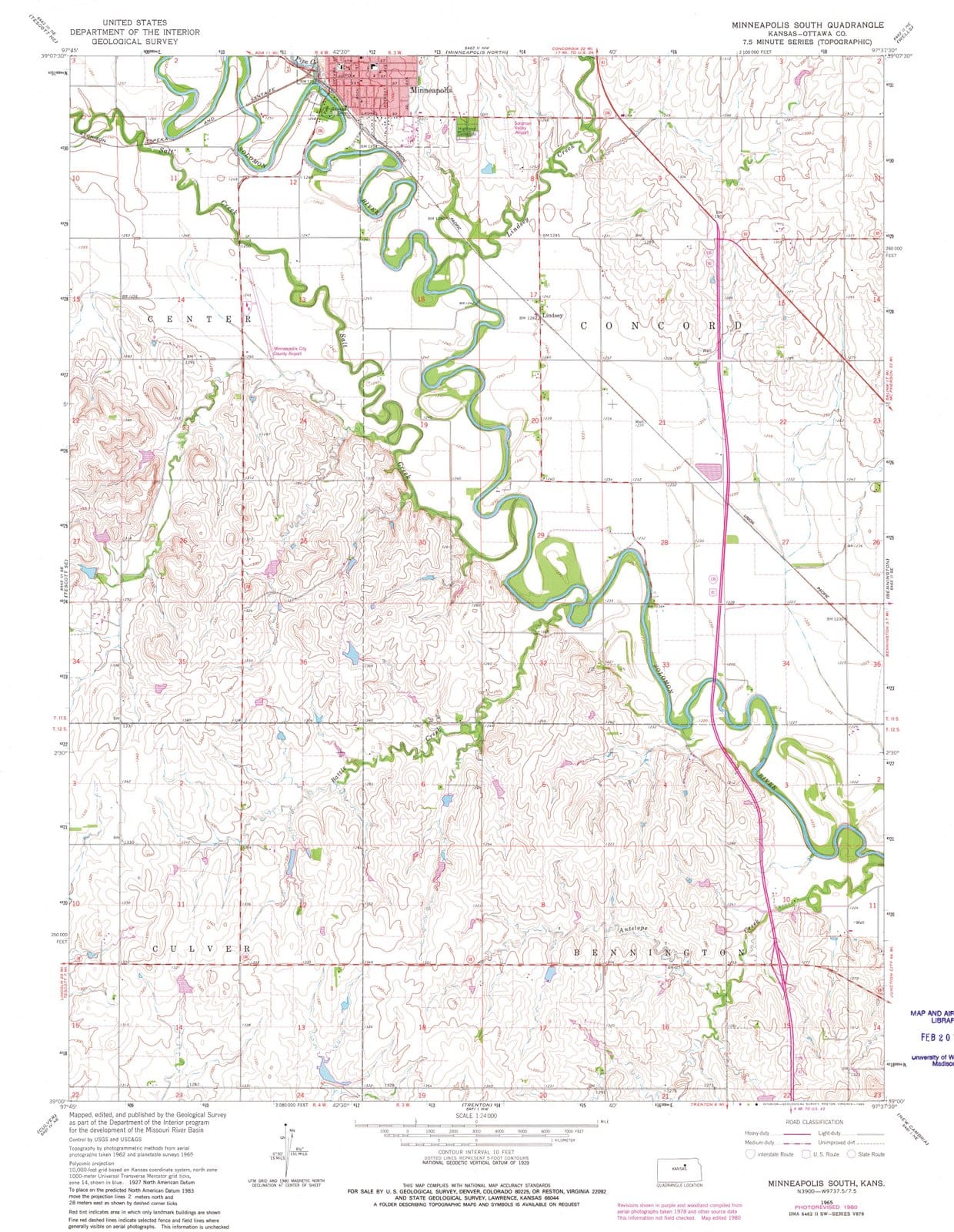 1965 Minneapolis South, KS - Kansas - USGS Topographic Map