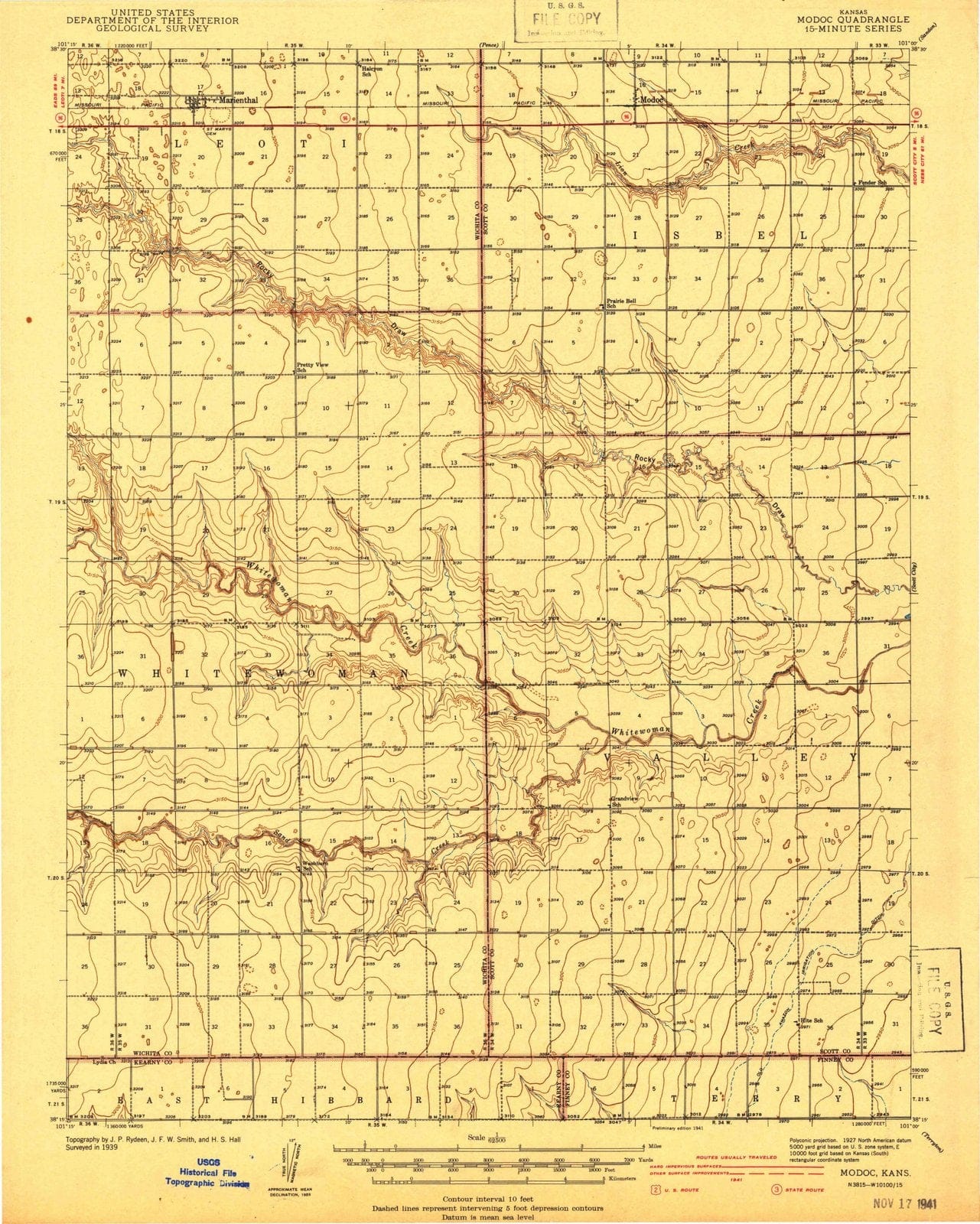 1941 Modoc, KS - Kansas - USGS Topographic Map