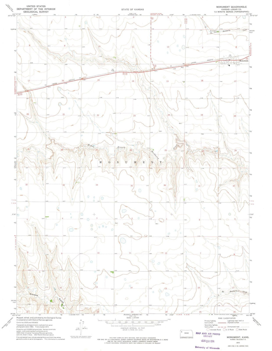 1972 Monument, KS - Kansas - USGS Topographic Map