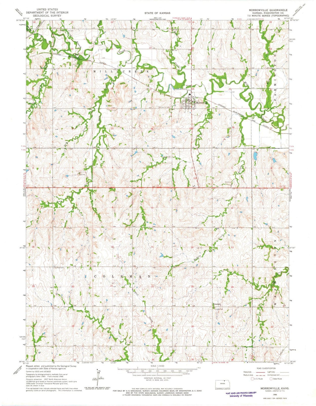 1966 Morrowville, KS - Kansas - USGS Topographic Map