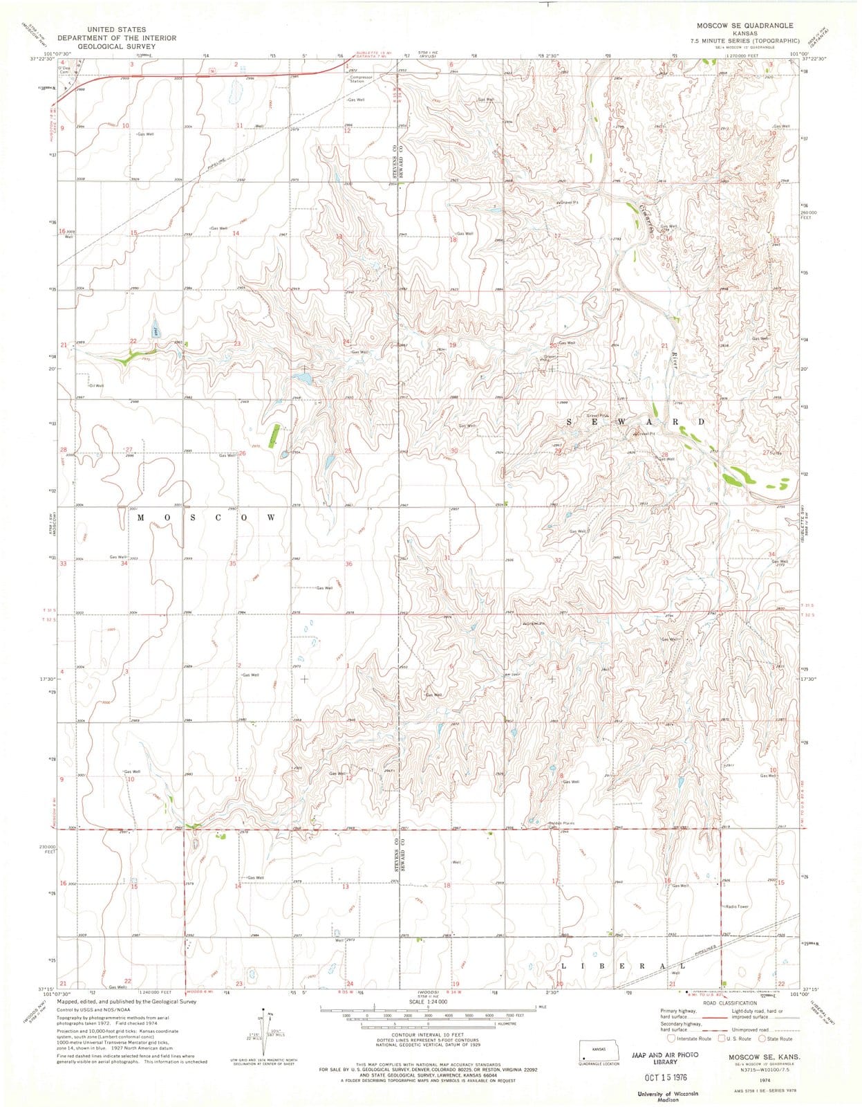 1974 Moscow, KS - Kansas - USGS Topographic Map