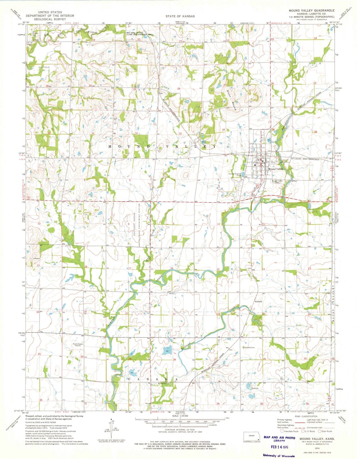 1974 Mound Valley, KS - Kansas - USGS Topographic Map