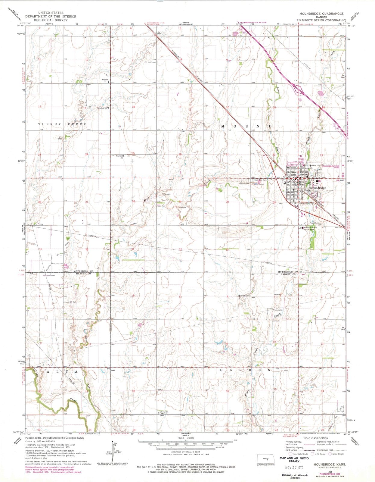 1965 Moundridge, KS - Kansas - USGS Topographic Map