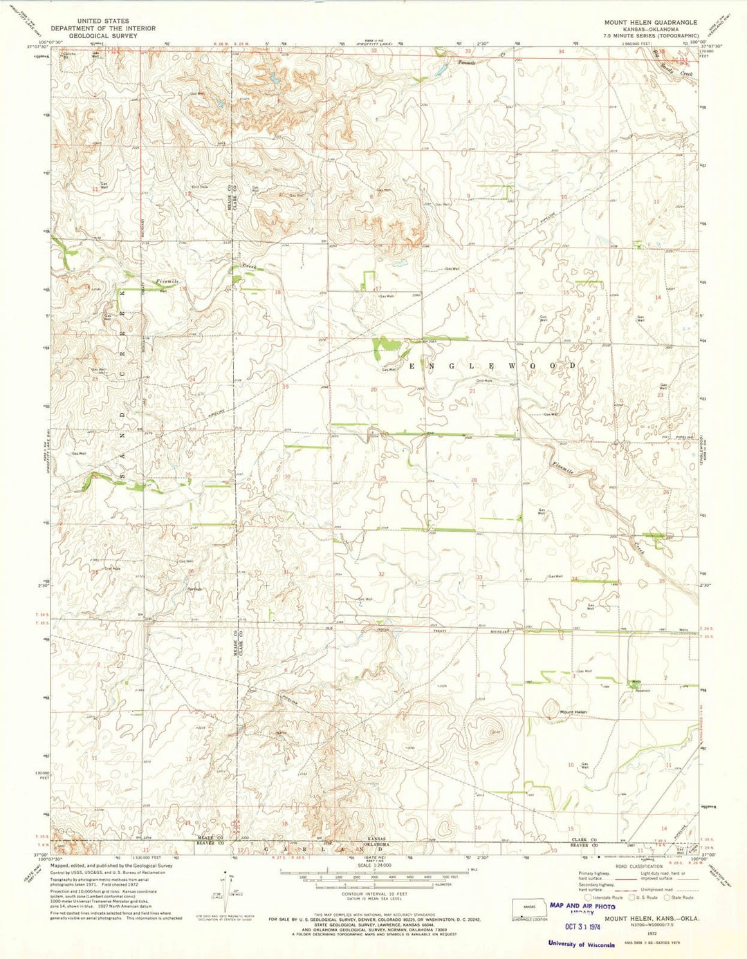 1972 Mount Helen, KS - Kansas - USGS Topographic Map