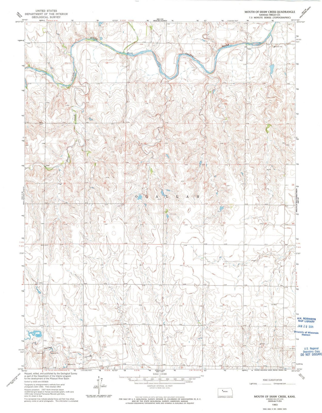 1963 Mouth of Shaw Creek, KS - Kansas - USGS Topographic Map