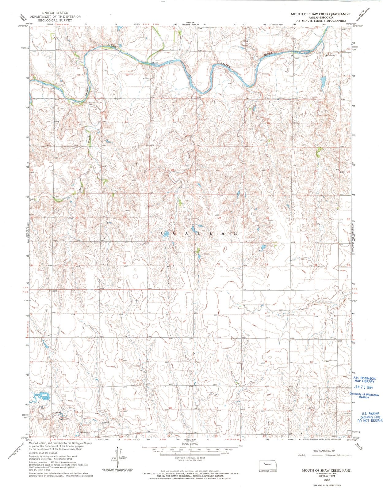 1963 Mouth of Shaw Creek, KS - Kansas - USGS Topographic Map