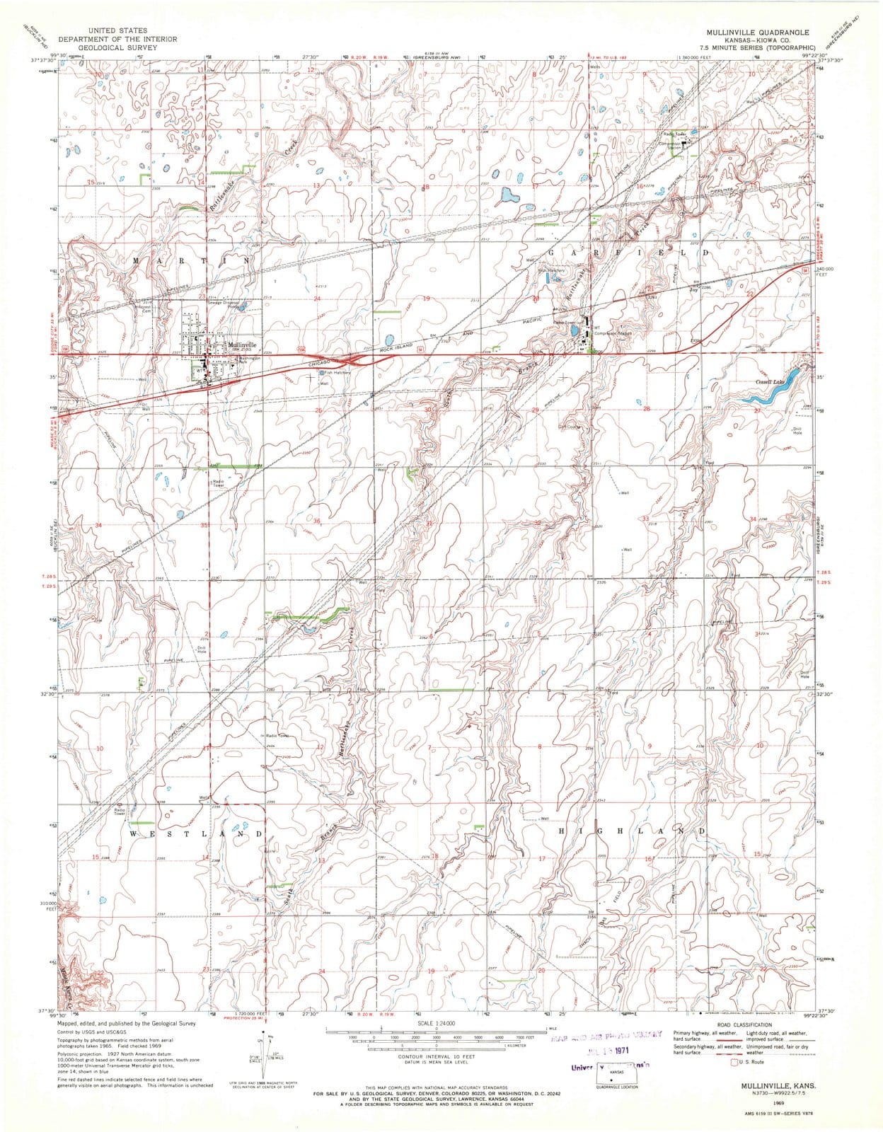 1969 Mullinville, KS - Kansas - USGS Topographic Map