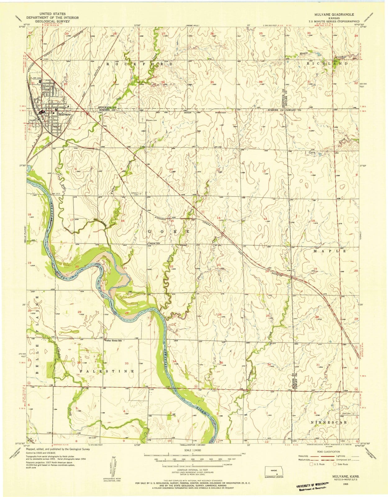 1955 Mulvane, KS - Kansas - USGS Topographic Map