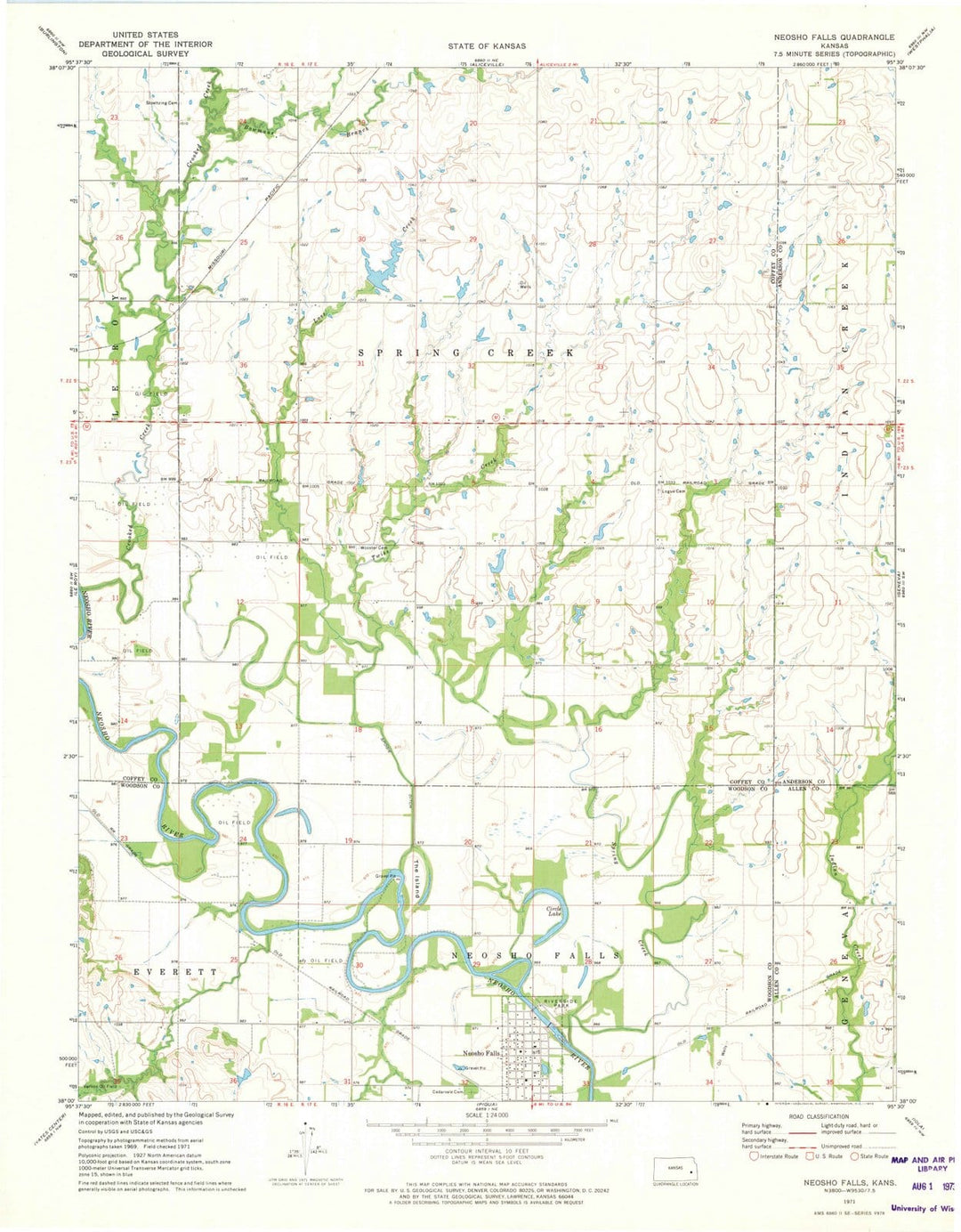 1971 Neosho Falls, KS - Kansas - USGS Topographic Map