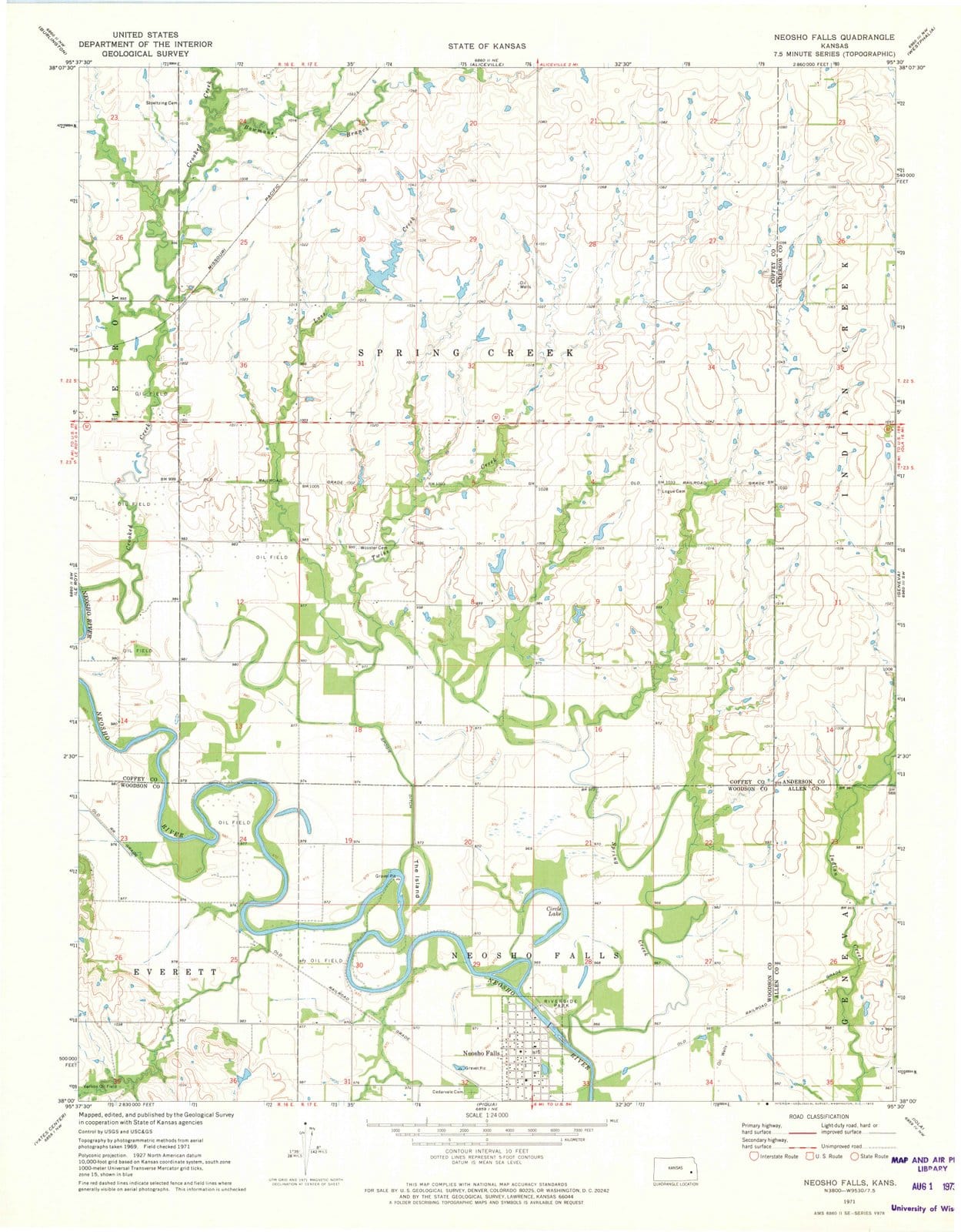 1971 Neosho Falls, KS - Kansas - USGS Topographic Map