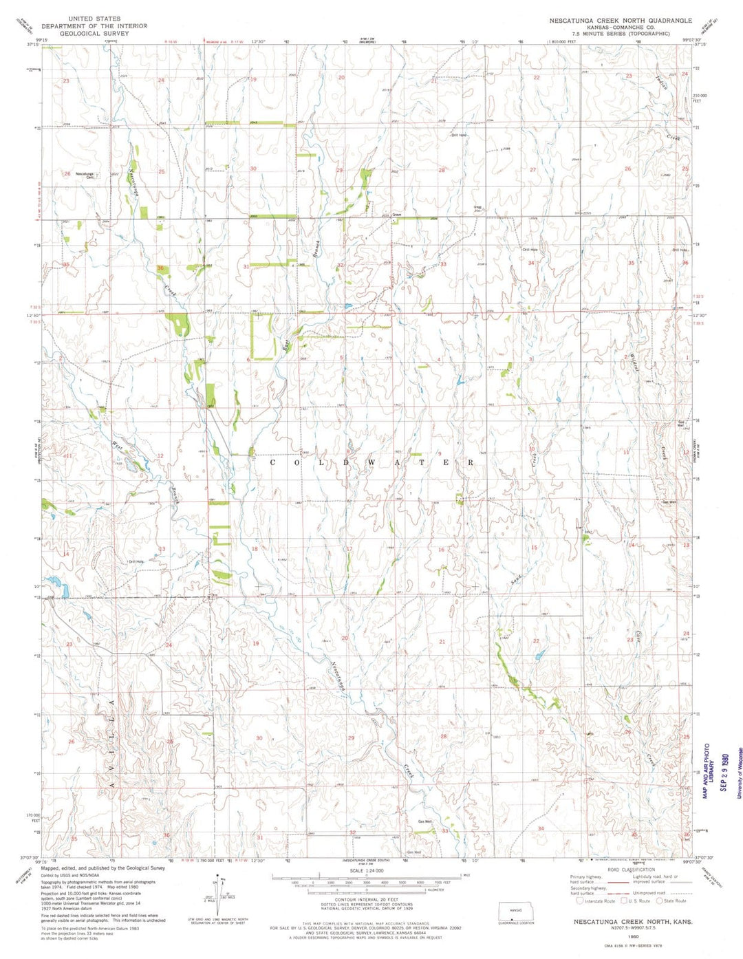 1980 Nescatunga Creek North, KS - Kansas - USGS Topographic Map