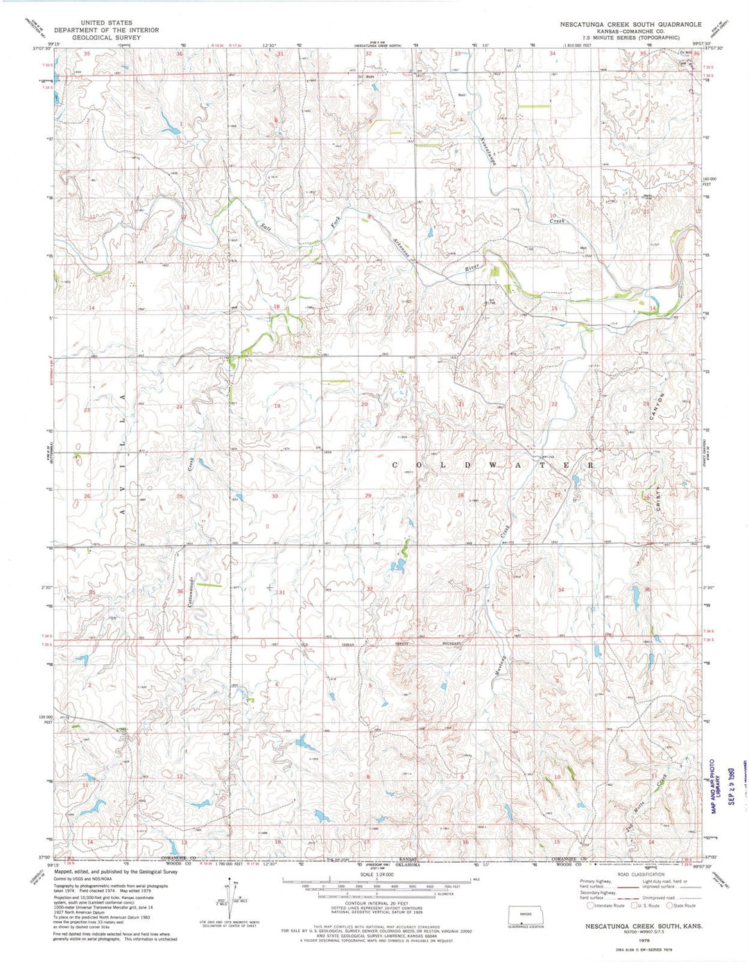 1979 Nescatunga Creek South, KS - Kansas - USGS Topographic Map