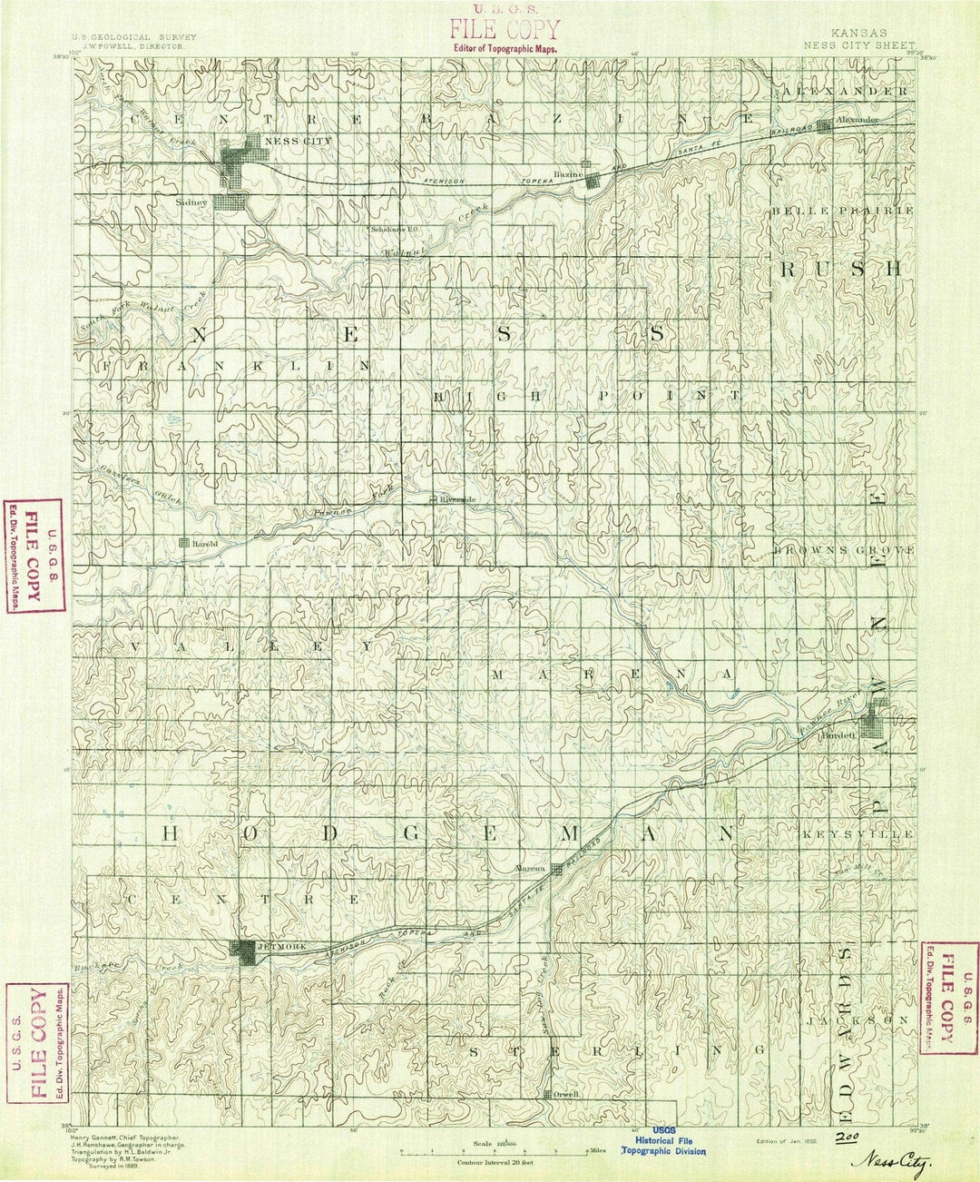 1892 Ness, KS - Kansas - USGS Topographic Map