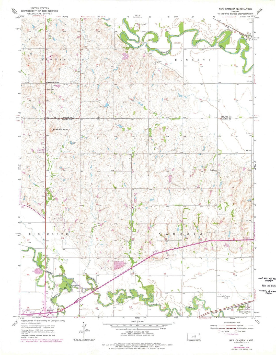 1955 New Cambria, KS - Kansas - USGS Topographic Map