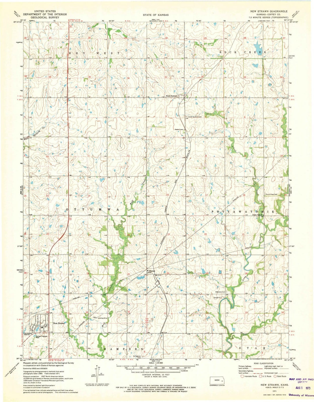 1971 New Strawn, KS - Kansas - USGS Topographic Map