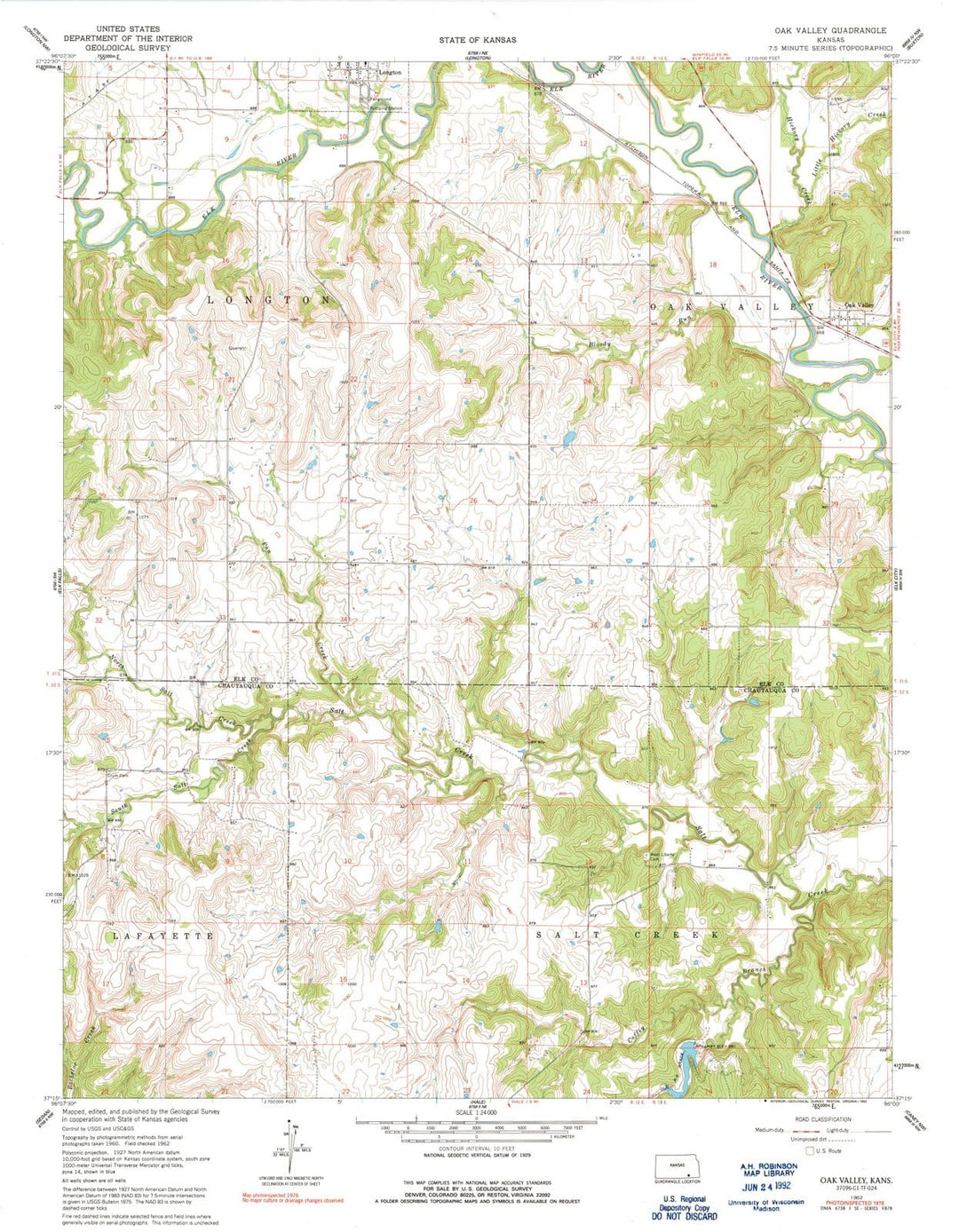 1962 Oak Valley, KS - Kansas - USGS Topographic Map