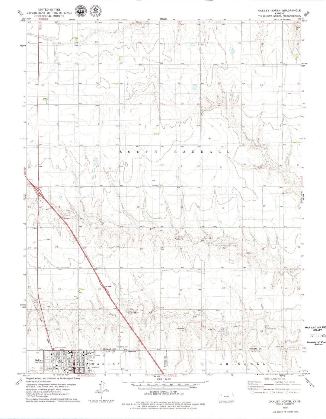 1979 Oakley North, KS - Kansas - USGS Topographic Map