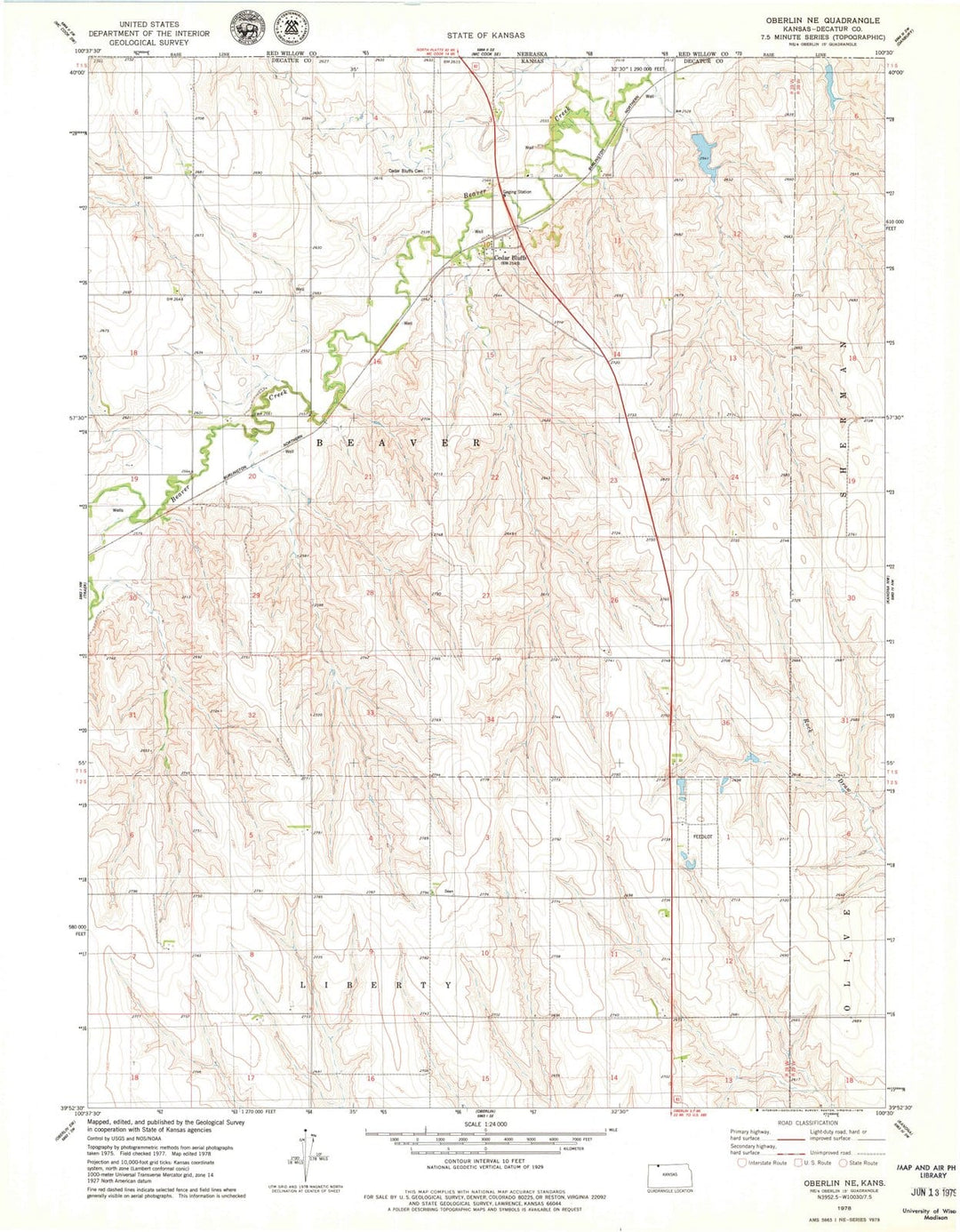 1978 Oberlin, KS - Kansas - USGS Topographic Map